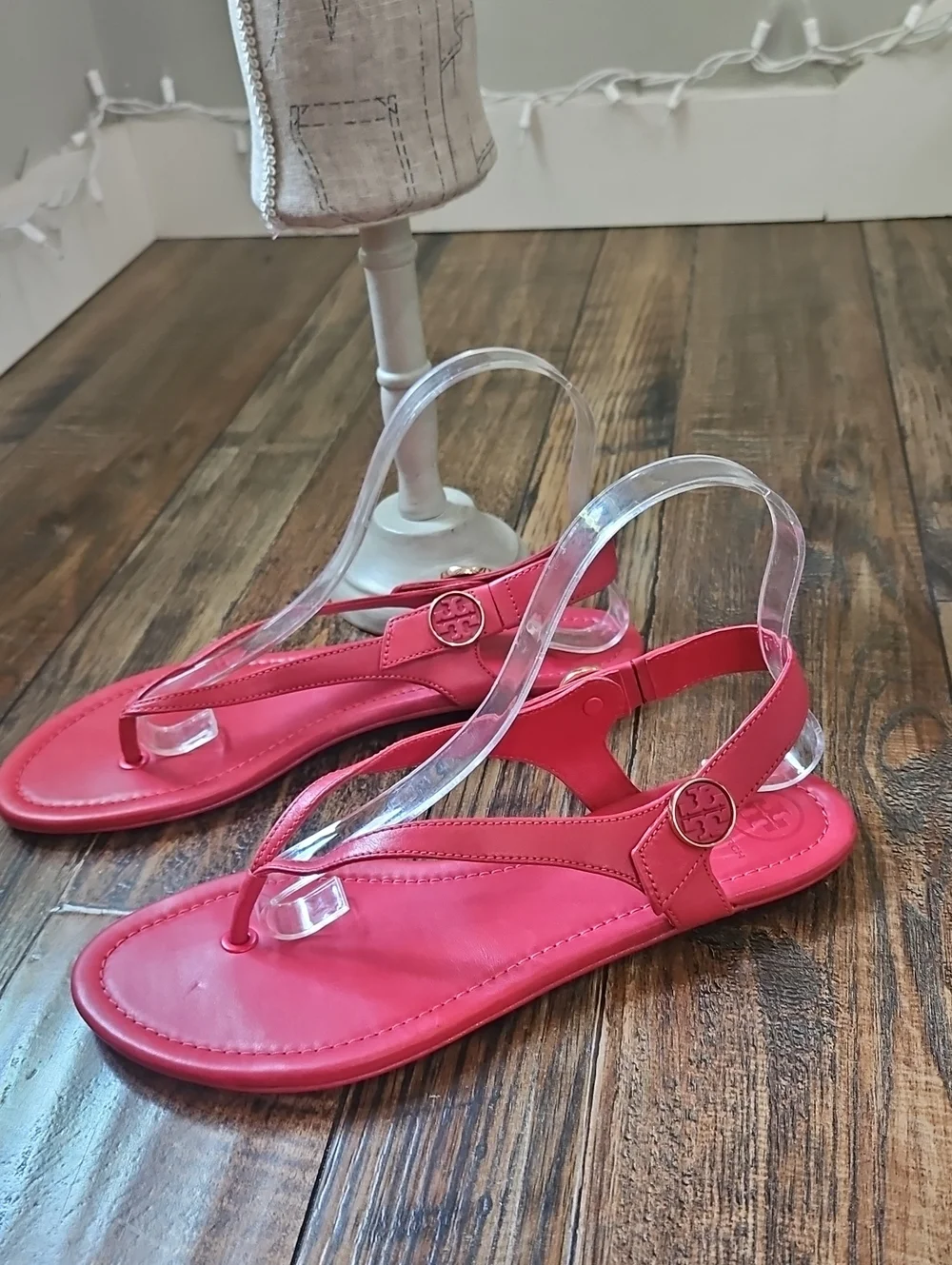 Tory Burch Red Leather T-Strap Slingback Thong Sandal